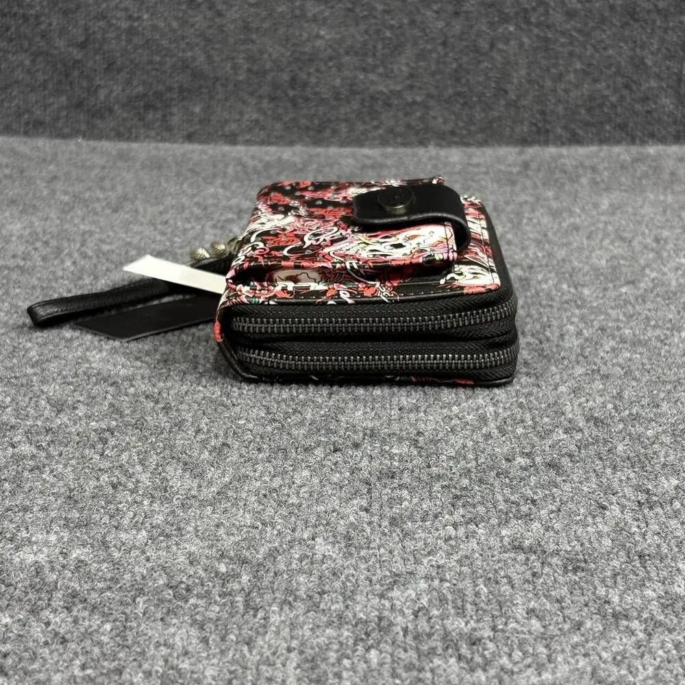Ed Hardy Wallet Wristlet Womens One Size Black Skull Rose Tattoo Zip Around